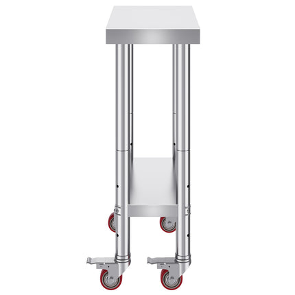 Stainless Steel Work Table with Wheels 24 x 12 x 32 Inch Prep Table with 4 Casters Heavy Duty Work Table for Commercial Kitchen Restaurant Business.