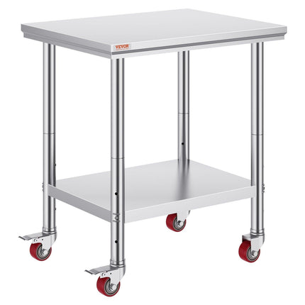 Stainless Steel Work Table with Wheels 24 x 30 Prep Table with casters Heavy Duty Work Table for Commercial Kitchen Restaurant Business (24 x 30 x 33.8 Inch).