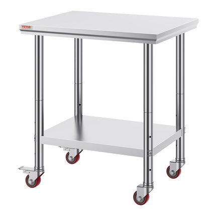 Stainless Steel Work Table with Wheels 24 x 30 Prep Table with casters Heavy Duty Work Table for Commercial Kitchen Restaurant Business (24 x 30 x 33.8 Inch).