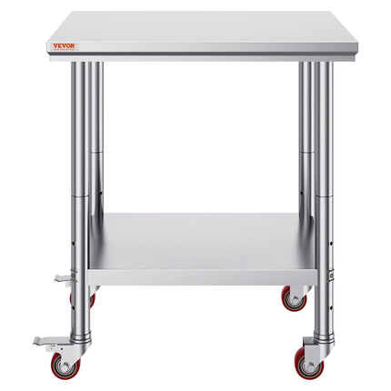Stainless Steel Work Table with Wheels 24 x 30 Prep Table with casters Heavy Duty Work Table for Commercial Kitchen Restaurant Business (24 x 30 x 33.8 Inch).
