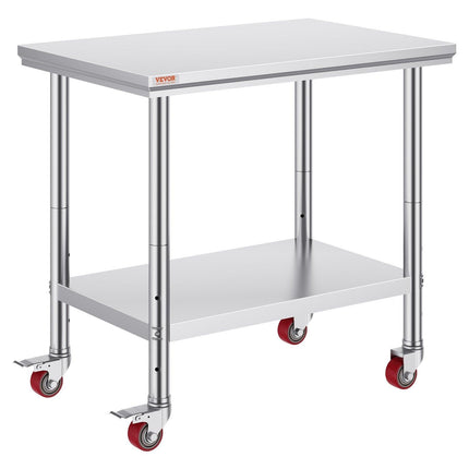 Stainless Steel Work Table 36x24 Inch with 4 Wheels Commercial Food Prep Worktable with Casters Heavy Duty Work Table for Commercial Kitchen Restaurant.
