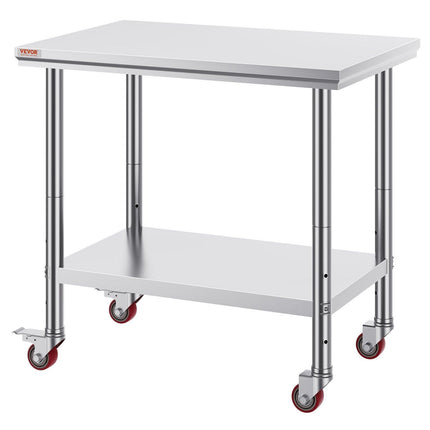 Stainless Steel Work Table 36x24 Inch with 4 Wheels Commercial Food Prep Worktable with Casters Heavy Duty Work Table for Commercial Kitchen Restaurant.