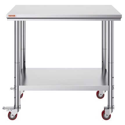 Stainless Steel Work Table 36x24 Inch with 4 Wheels Commercial Food Prep Worktable with Casters Heavy Duty Work Table for Commercial Kitchen Restaurant.