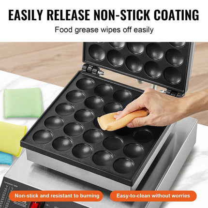 VEVOR Mini Dutch Pancake Maker, 25PCS 43mm Diameter Dorayaki Baker Machine, 1700W Commercial Electric Poffertjes Grill, Non-stick Stainless Steel, Temp & Time Control, for Home Kitchen Restaurant.