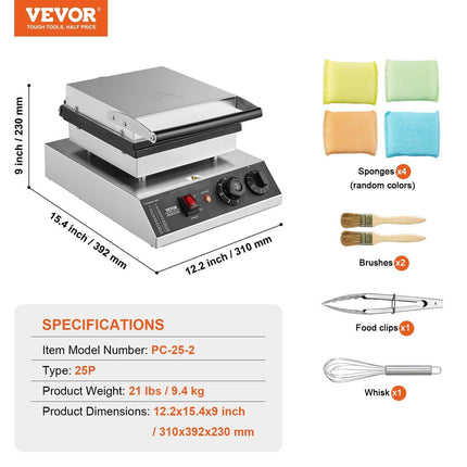 VEVOR Mini Dutch Pancake Maker, 25PCS 43mm Diameter Dorayaki Baker Machine, 1700W Commercial Electric Poffertjes Grill, Non-stick Stainless Steel, Temp & Time Control, for Home Kitchen Restaurant.