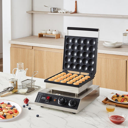 VEVOR Mini Dutch Pancake Maker, 25PCS 43mm Diameter Dorayaki Baker Machine, 1700W Commercial Electric Poffertjes Grill, Non-stick Stainless Steel, Temp & Time Control, for Home Kitchen Restaurant.