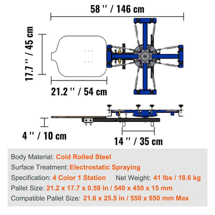 VEVOR 4 Color 1 Station Silk Screening Screenprint Press Screen Printing Machine.