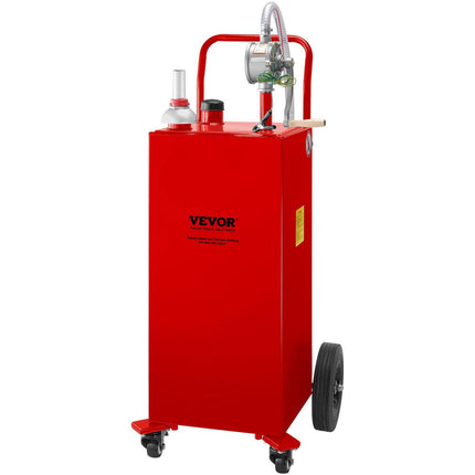 114L Fuel Caddy, Gas Storage Tank & 4 Wheels, with Manuel Transfer Pump, Gasoline Diesel Fuel Container for Cars, Lawn Mowers, ATVs, Boats, More, Red.