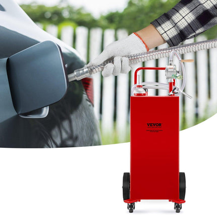 114L Fuel Caddy, Gas Storage Tank & 4 Wheels, with Manuel Transfer Pump, Gasoline Diesel Fuel Container for Cars, Lawn Mowers, ATVs, Boats, More, Red.