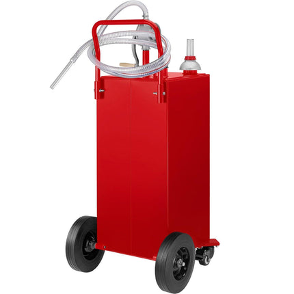 114L Fuel Caddy, Gas Storage Tank & 4 Wheels, with Manuel Transfer Pump, Gasoline Diesel Fuel Container for Cars, Lawn Mowers, ATVs, Boats, More, Red.