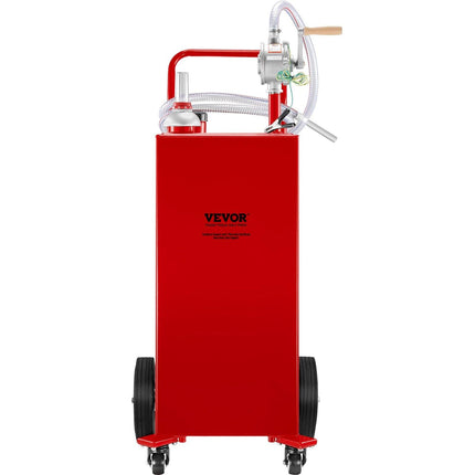 114L Fuel Caddy, Gas Storage Tank & 4 Wheels, with Manuel Transfer Pump, Gasoline Diesel Fuel Container for Cars, Lawn Mowers, ATVs, Boats, More, Red.