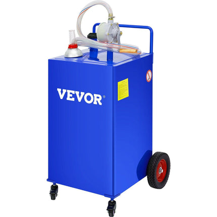 114L Fuel Caddy, Gas Storage Tank & 4 Wheels, with Manuel Transfer Pump, Gasoline Diesel Fuel Container for Cars, Lawn Mowers, ATVs, Boats, More, Blue.