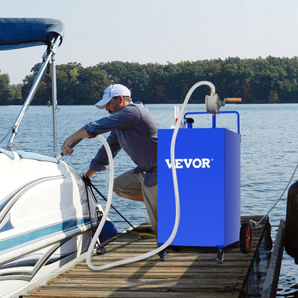 114L Fuel Caddy, Gas Storage Tank & 4 Wheels, with Manuel Transfer Pump, Gasoline Diesel Fuel Container for Cars, Lawn Mowers, ATVs, Boats, More, Blue.