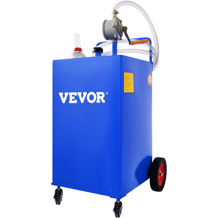 114L Fuel Caddy, Gas Storage Tank & 4 Wheels, with Manuel Transfer Pump, Gasoline Diesel Fuel Container for Cars, Lawn Mowers, ATVs, Boats, More, Blue.