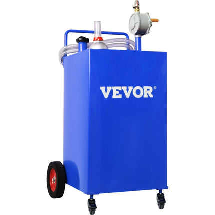 114L Fuel Caddy, Gas Storage Tank & 4 Wheels, with Manuel Transfer Pump, Gasoline Diesel Fuel Container for Cars, Lawn Mowers, ATVs, Boats, More, Blue.