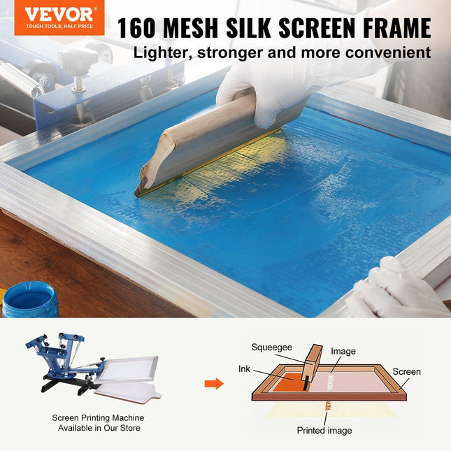 Screen Printing Kit, 6 Pieces Aluminum Silk Screen Printing Frames, 20x24inch Silk Screen Printing Frame with 160 Count Mesh, High Tension Nylon Mesh and Sealing Tape for T-shirts DIY Printing.