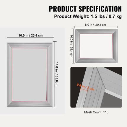 Screen Printing Kit, 2 Pieces Aluminum Silk Screen Printing Frames20.3 x 25.4/25.4 x 35.6cm 110 Count Mesh, 2 Tapes and Screen Printing Squeegees and Transparency Films for T-shirts DIY.