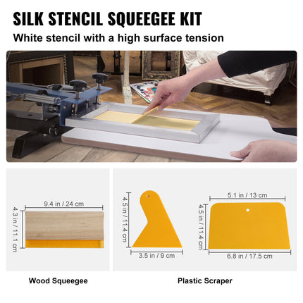 Screen Printing Kit, 3 Pieces Aluminum Silk Screen Printing Frames 25x36/20x30/15x25 cm 110 Count Mesh, 5 Glitters and Screen Printing Squeegees and Transparency Films for T-shirts DIY.