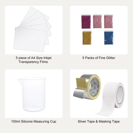 Screen Printing Kit, 3 Pieces Aluminum Silk Screen Printing Frames 25x36/20x30/15x25 cm 110 Count Mesh, 5 Glitters and Screen Printing Squeegees and Transparency Films for T-shirts DIY.