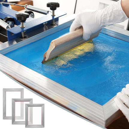 Screen Printing Kit, 3 Pieces Aluminum Silk Screen Printing Frames 25x36/20x30/15x25 cm 110 Count Mesh, 5 Glitters and Screen Printing Squeegees and Transparency Films for T-shirts DIY.