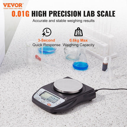 Analytical Balance Lab Scale 600g x 0.01g 6 Units Conversion Electronic.
