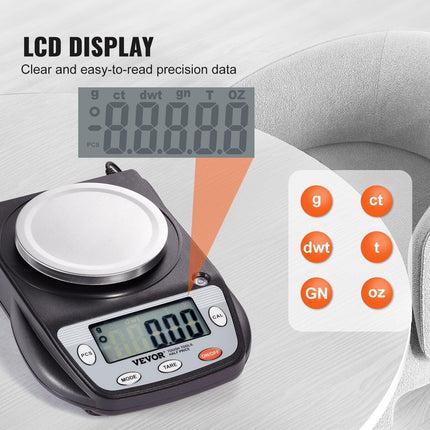 Analytical Balance Lab Scale 600g x 0.01g 6 Units Conversion Electronic.