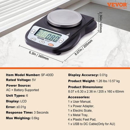 Analytical Balance Lab Scale 600g x 0.01g 6 Units Conversion Electronic.