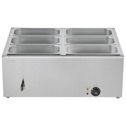 VEVOR Commercial Food Warmer, 1500W Electric Stainless Steel Steam Food Warmer with Lid, 6-Pan Fast Heating Countertop Buffet Bain Marie with Soup & Perforated Ladles, for Catering, Restaurant, Party.