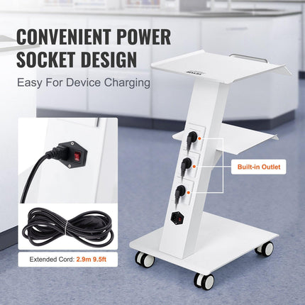 Trolley Cart Dental Lab Mobile Rolling Serving Cart 3 Layers with Socket.