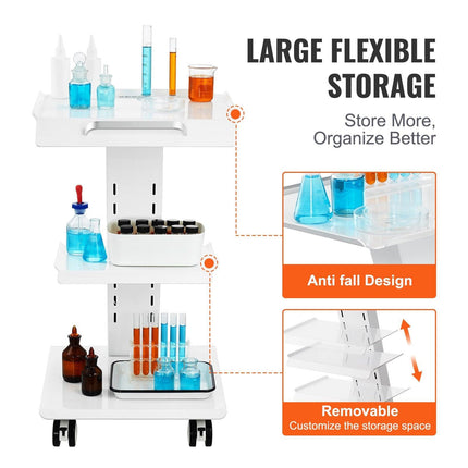 Trolley Cart Dental Lab Mobile Rolling Serving Cart 3 Layers with Socket.
