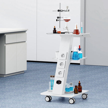 Trolley Cart Dental Lab Mobile Rolling Serving Cart 3 Layers with Socket.