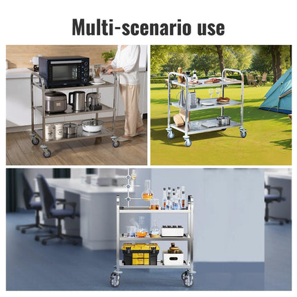 VEVOR Stainless Steel Cart, 3 Layers Lab Utility Cart 181 kg Weight Capacity, Medical Cart with Lockable Universal Wheels, for Lab, Clinic, Kitchen, Salon.