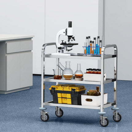 VEVOR Stainless Steel Cart, 3 Layers Lab Utility Cart 181 kg Weight Capacity, Medical Cart with Lockable Universal Wheels, for Lab, Clinic, Kitchen, Salon.