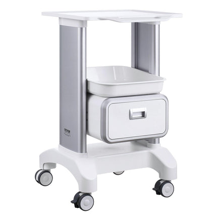 2 Tiers Lab Carts Mobile Medical Cart with 1 Drawer & 1 Top Tray White.