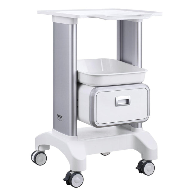 2 Tiers Lab Carts Mobile Medical Cart with 1 Drawer & 1 Top Tray White.