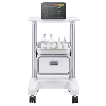 2 Tiers Lab Carts Mobile Medical Cart with 1 Drawer & 1 Top Tray White.