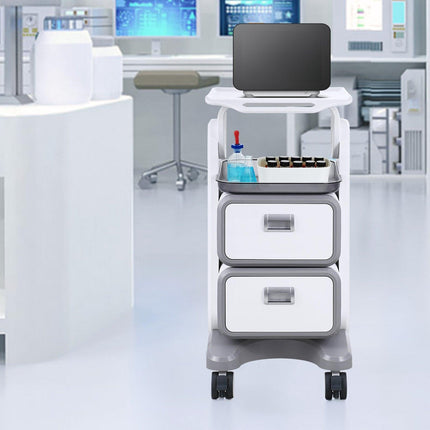 VEVOR 3 Tiers Lab Carts, Lab Utility Cart with 2 Drawers & 1 Top Tray, Mobile Medical Cart with ABS Material, Lab Rolling Cart with 4 Silent Wheels for Lab, Clinic, Hospital, Salon, White.
