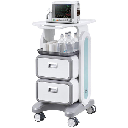 VEVOR 3 Tiers Lab Carts, Lab Utility Cart with 2 Drawers & 1 Top Tray, Mobile Medical Cart with ABS Material, Lab Rolling Cart with 4 Silent Wheels for Lab, Clinic, Hospital, Salon, White.