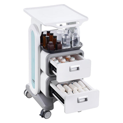 VEVOR 3 Tiers Lab Carts, Lab Utility Cart with 2 Drawers & 1 Top Tray, Mobile Medical Cart with ABS Material, Lab Rolling Cart with 4 Silent Wheels for Lab, Clinic, Hospital, Salon, White.
