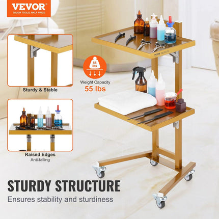 2 Tiers Stainless Steel Lab Carts with 2 Trays & 4 Silent Wheels Golden.