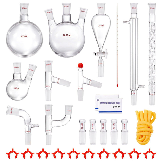 Lab Glassware Distillation Kit 1000ml 3.3 Boro 29 pcs Glassware Equipment.