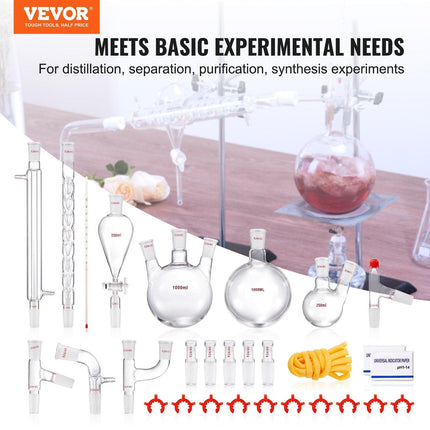 Lab Glassware Distillation Kit 1000ml 3.3 Boro 29 pcs Glassware Equipment.