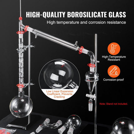 Lab Glassware Distillation Kit 1000ml 3.3 Boro 29 pcs Glassware Equipment.