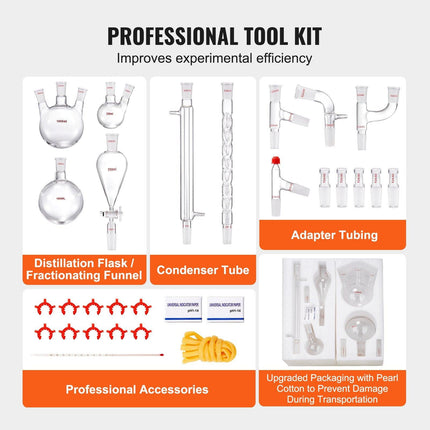 Lab Glassware Distillation Kit 1000ml 3.3 Boro 29 pcs Glassware Equipment.