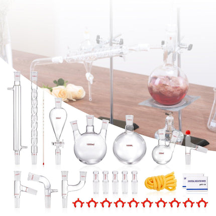 Lab Glassware Distillation Kit 1000ml 3.3 Boro 29 pcs Glassware Equipment.