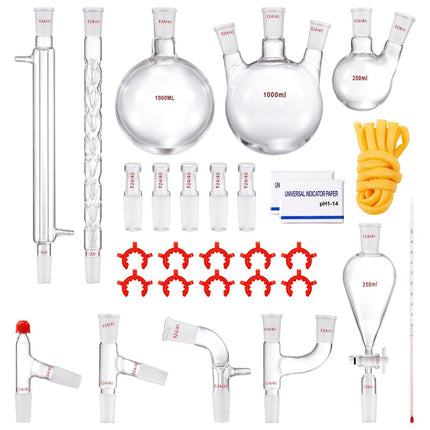 Lab Glassware Distillation Kit 1000ml 3.3 Boro 29 pcs Glassware Equipment.