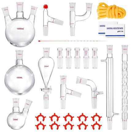 Lab Glassware Distillation Kit 1000ml 3.3 Boro 29 pcs Glassware Equipment.