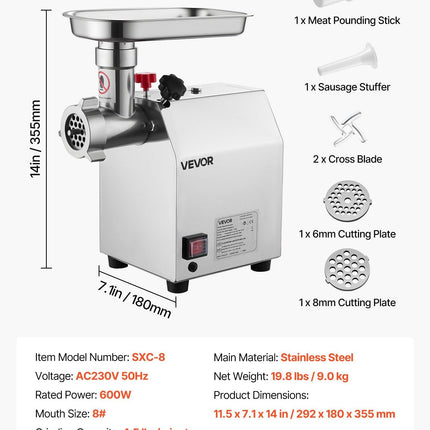 Commercial Electric Meat Grinder 4.5 Lbs/Min Sausage Stuffer Maker Kitchen.