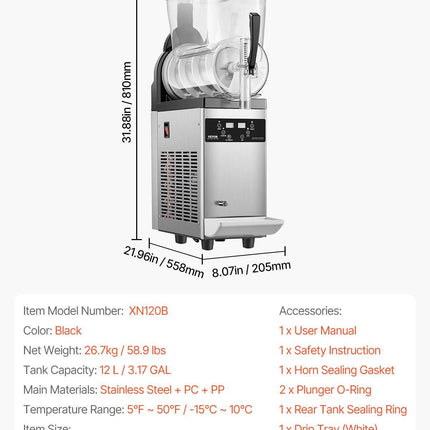 VEVOR 12L Commercial Slushy Machine Margarita Smoothie Frozen Drink Maker.
