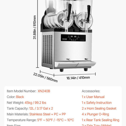 12Lx2 Tank Commercial Slushy Machine Margarita Smoothie Frozen Drink Maker.